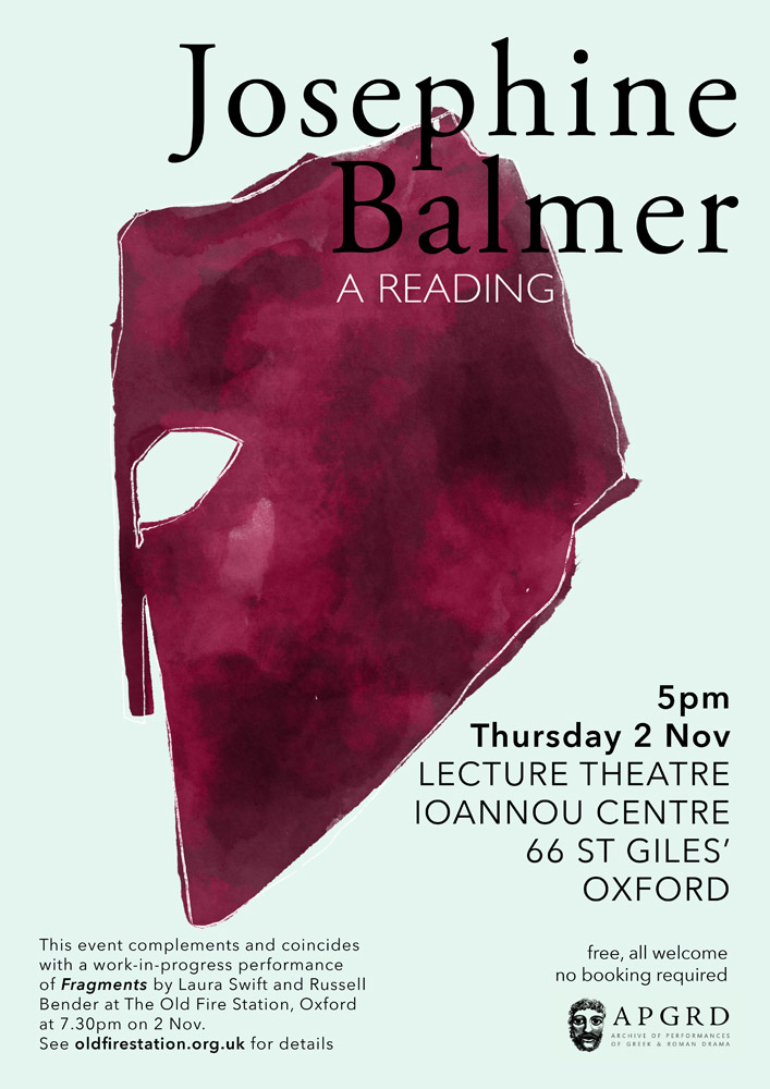 Poster for Josephine Balmer reading