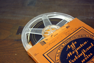 Photograph of an audio reel from the APGRD Leyhausen Collection