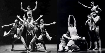 Two black and white photographs from of Antigone at Greenwich Theatre (1985)