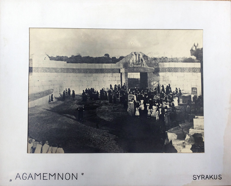 Black and white photographs of the set of the 1914 Agamemnon at Syracuse