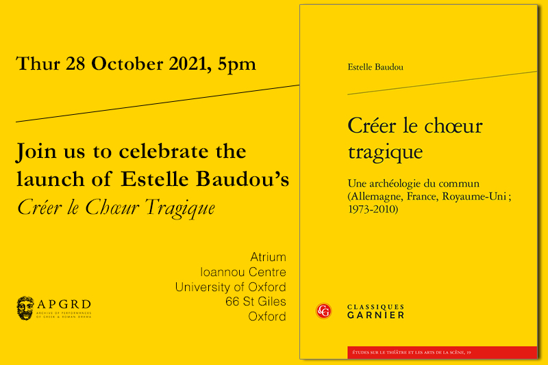 Invite to book launch; black text on yellow background repeats the details listed on the page