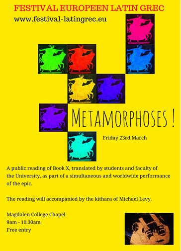 Poster for public reading of Ovid's Metamorphoses