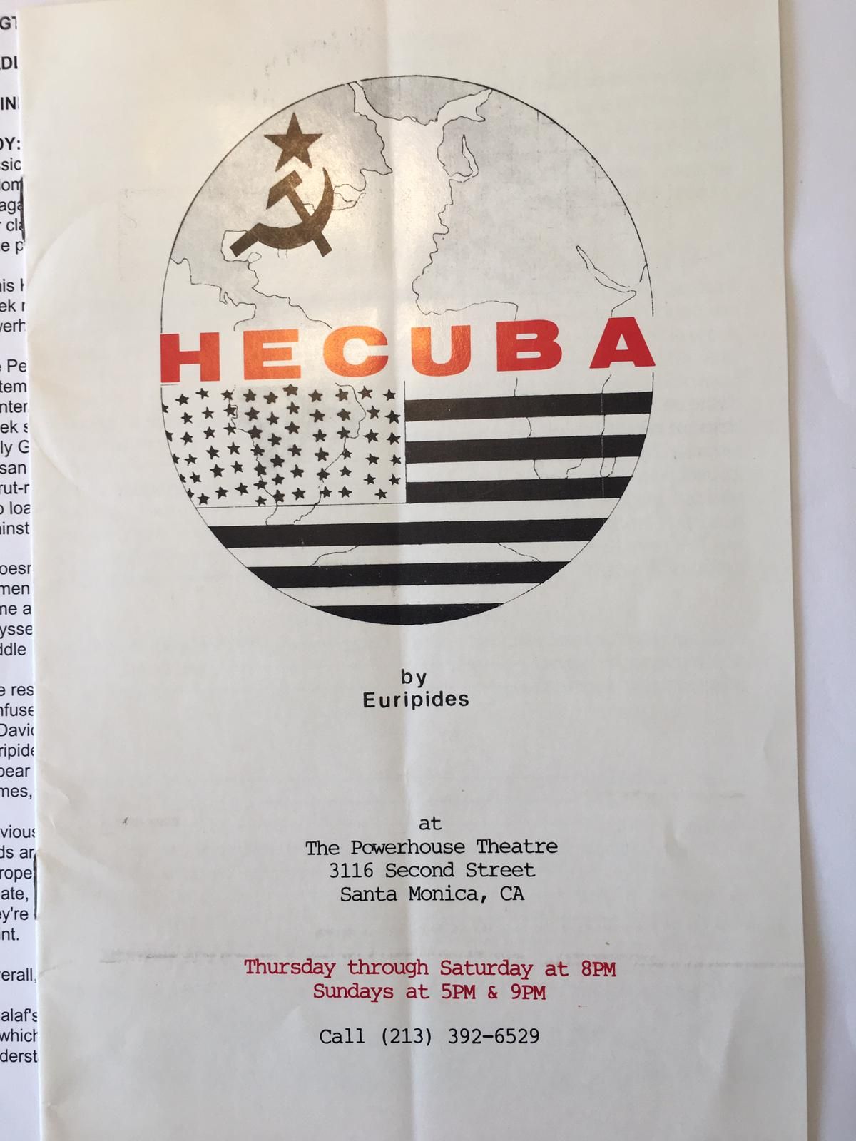 Front cover of programme notes for Hecuba, by Manara Productions in 1987