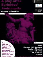 Poster for a rehearsed reading of Andromeda at the APGRD in 2019