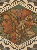 Detail of painted ceiling in Waltham Abbey Parish Church, depicting Janus, photograph by Steve Day