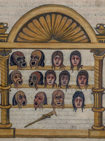 Aedicula of masks for Phormio. Vatican City, BAV, MS Vat. lat. 3868, fol. 77r