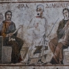 rd century CE mosaic panel illustrating Menander’s Philadelphoi, the model of Plautus’ Stichus: the scene depicts the father addressing the two daughters