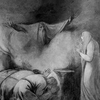 Black and white sketch by George Romney of the The Ghost of Darius Appearing to Atossa