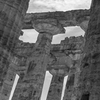 Close-up black and white photograph of ruins of Paestum