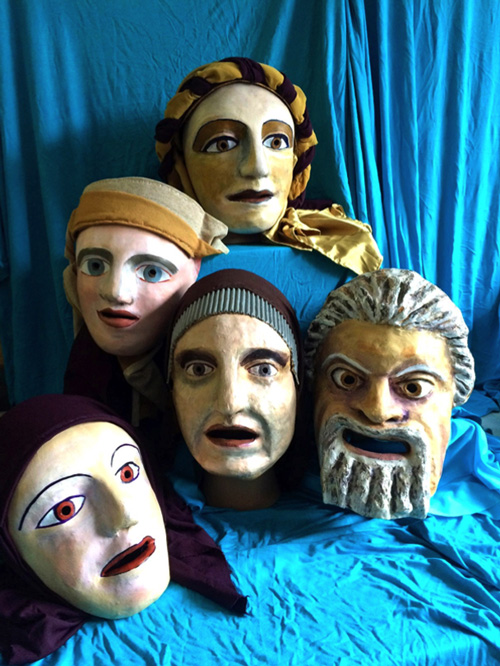 A collection of five theatrical masks by Chris Vervain