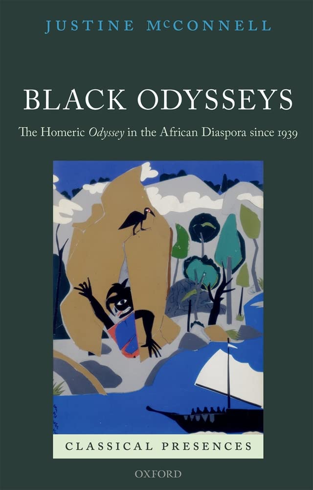 Cover of 'Black Odysseys', with the title in white against a dark green background and Romare Bearden's 'The Cyclops'