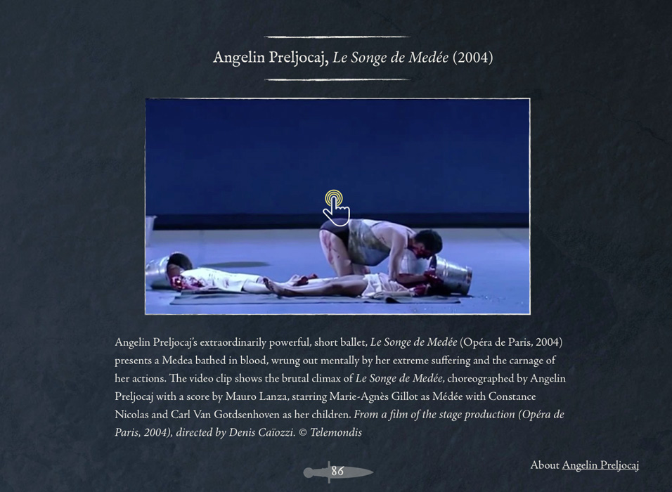 Screenshot of a video page from the Medea ebook, titled Angelin Preljocaj, Le Songe de Medée (2004)