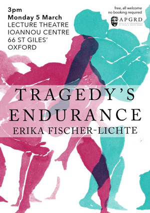 Poster for Erika Fischer Lichte's 2018 lecture at the APGRD