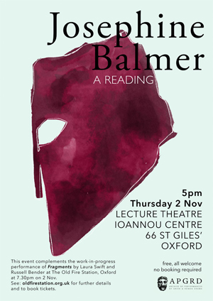 Poster for Josephine Balmer's 2017 reading at the APGRD