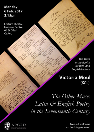 Poster for Victoria Moul's talk at the APGRD in 2017