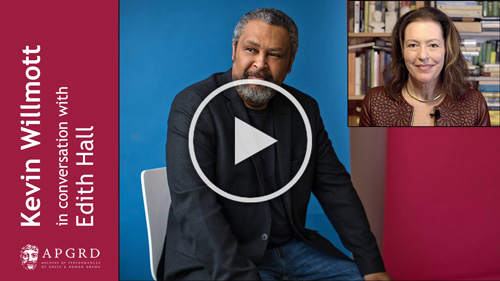 Poster for Kevin Willmott in conversation with Edith Hall, links to YouTube